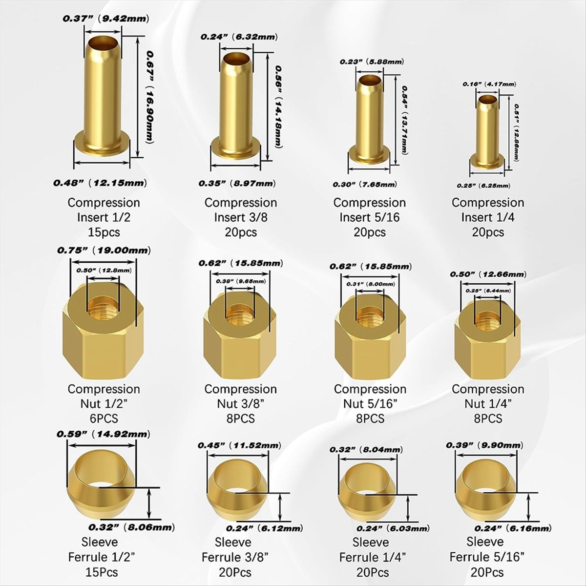 Compression Fitting Brass - AT16 180PCS Assortimentset voor compressiefittingen (1/4