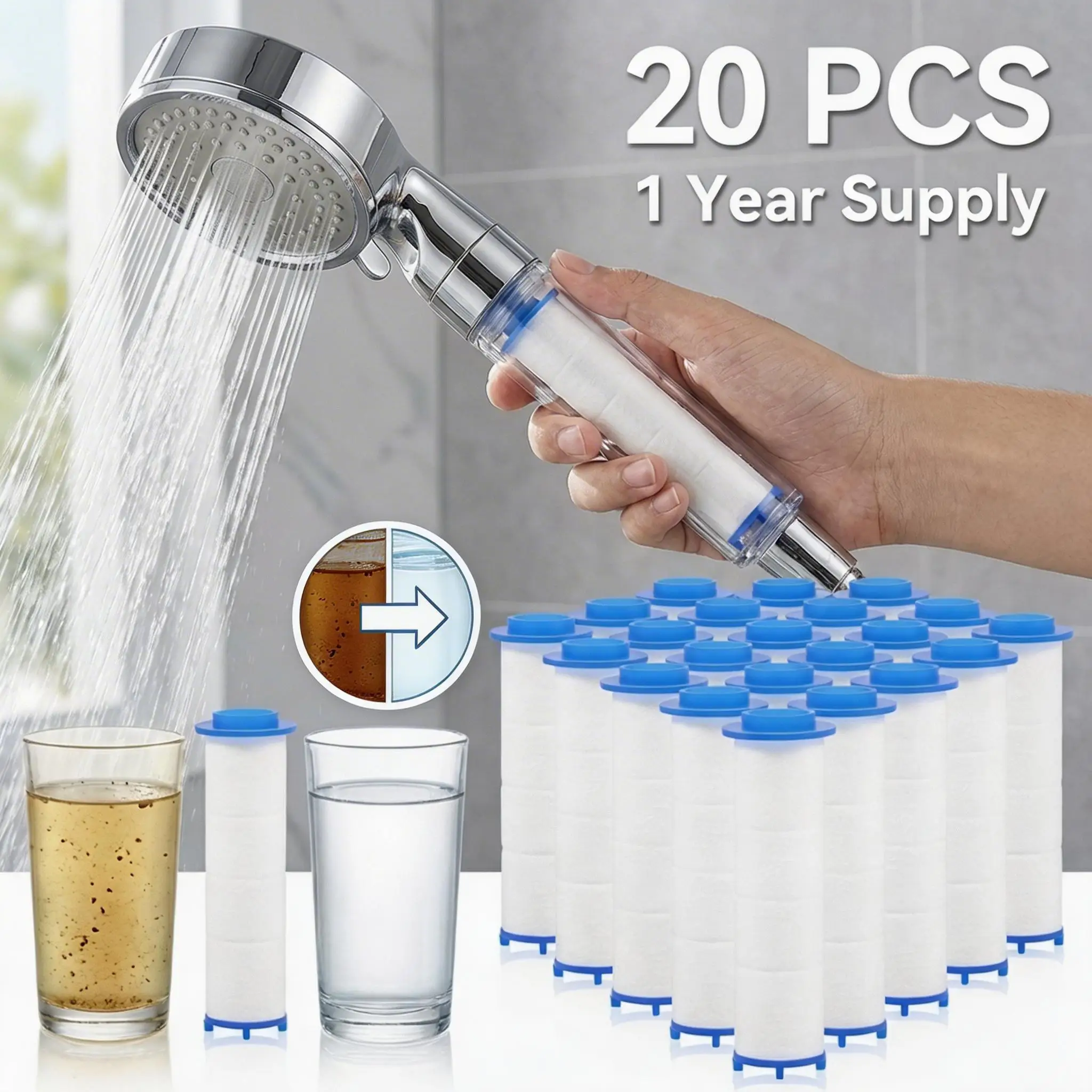 Shower Valve Cartridge - 20 stuks douchekopfilter PP-katoenfilter vervanging voor
